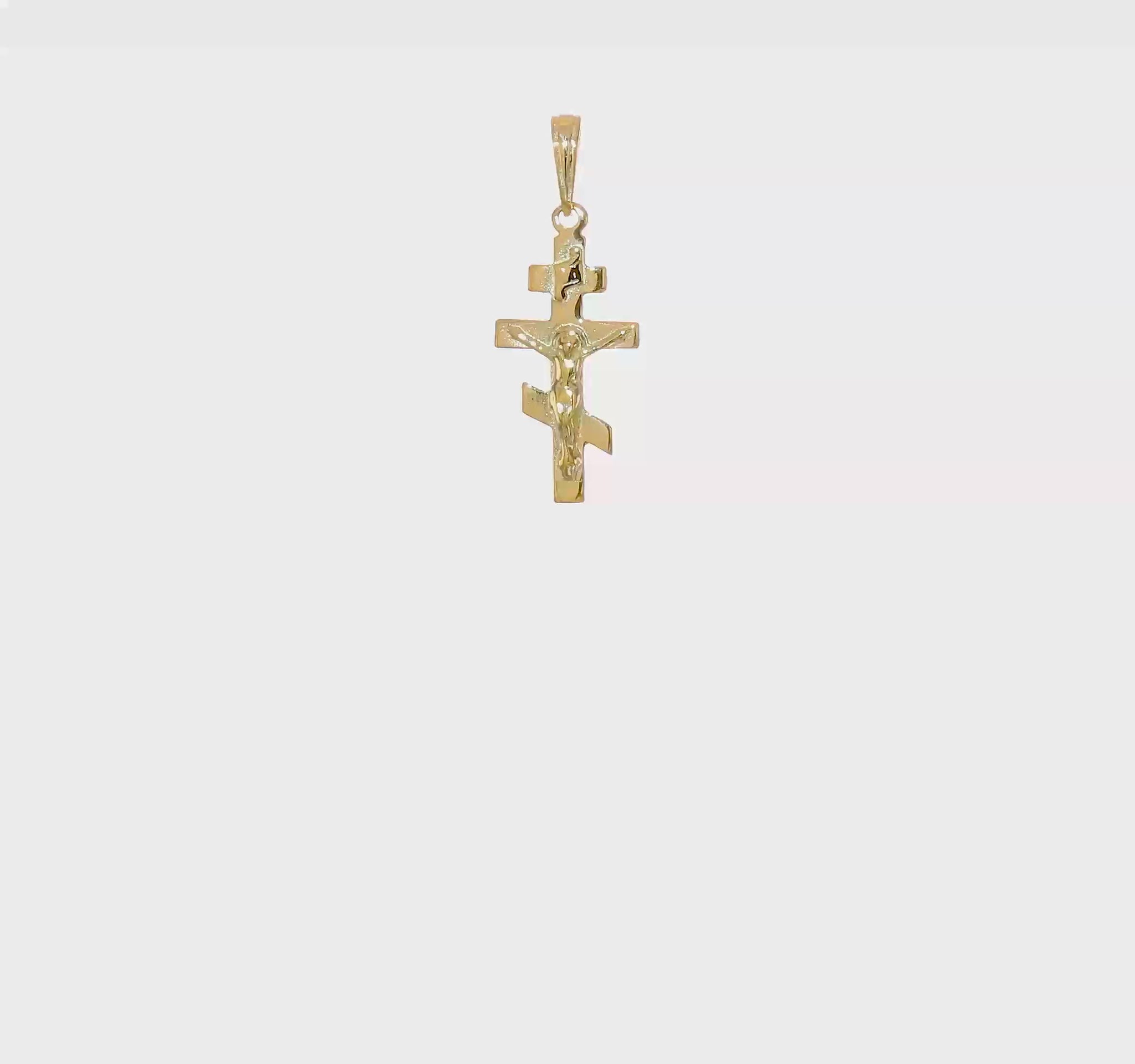 10K yellow gold Eastern Orthodox crucifix charm video - 10C3834