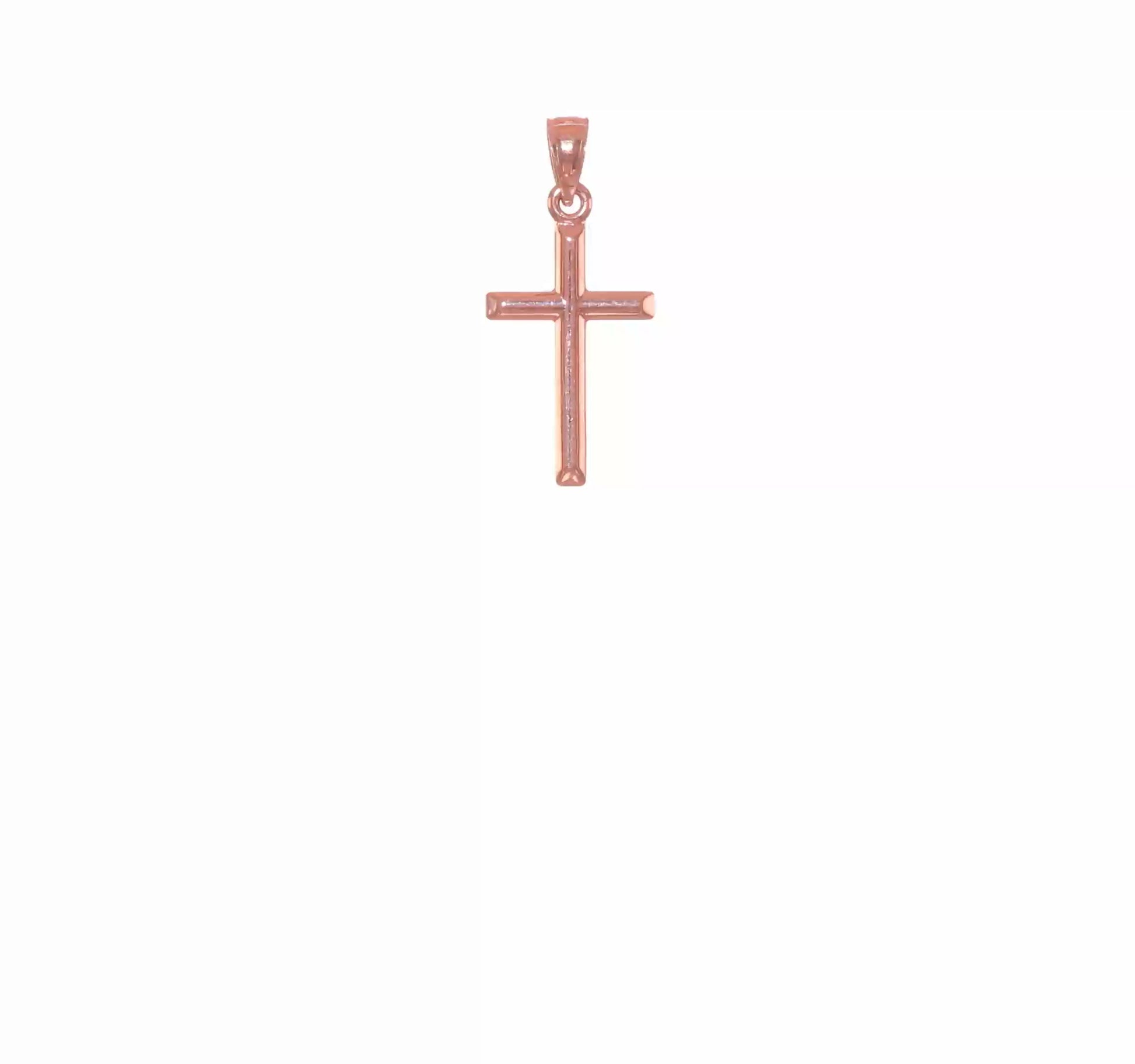 14K Rose Gold Hollow Latin Cross Pendant video