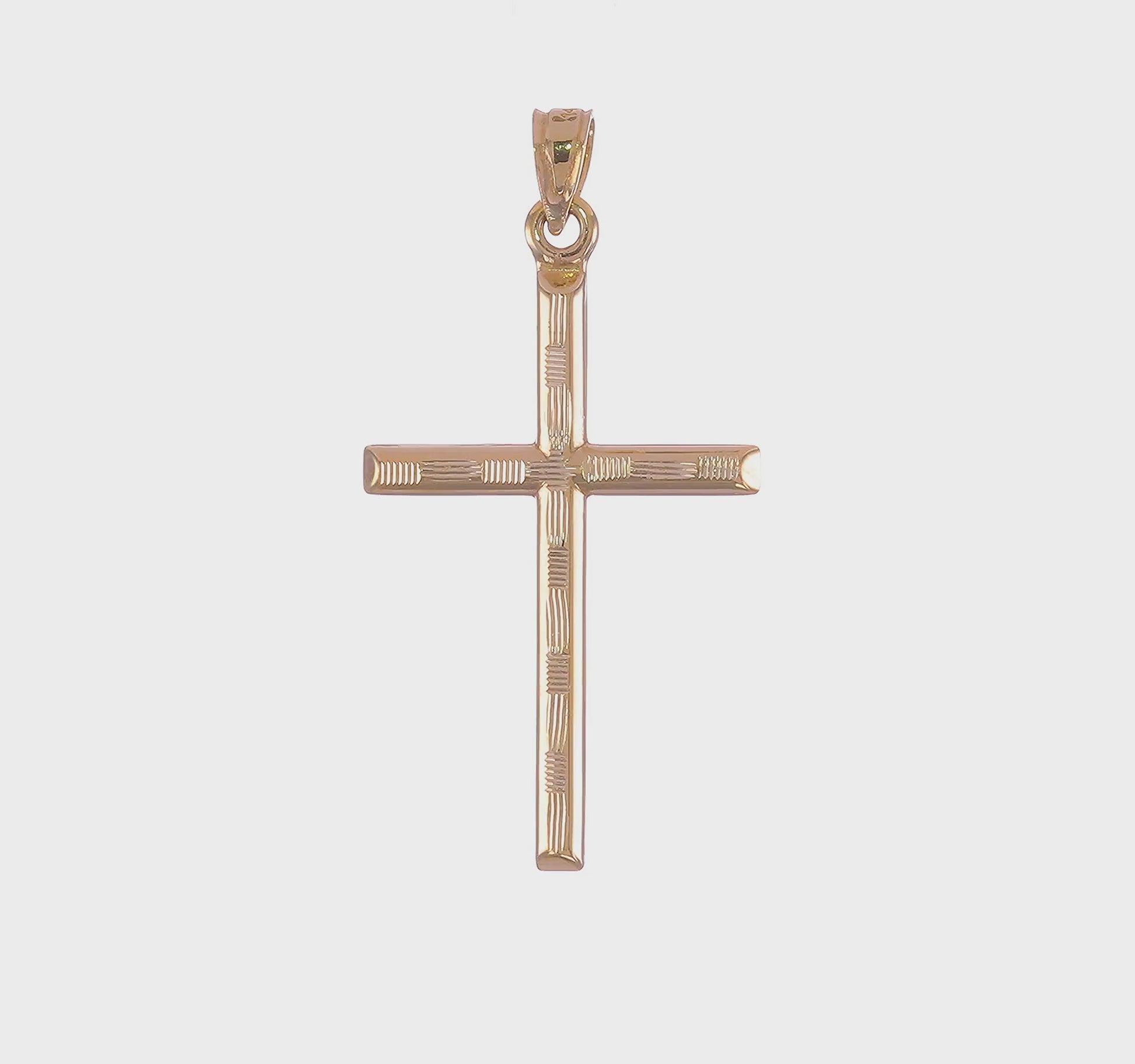 14K yellow gold hollow diamond-cut cross pendant video, large - K6395