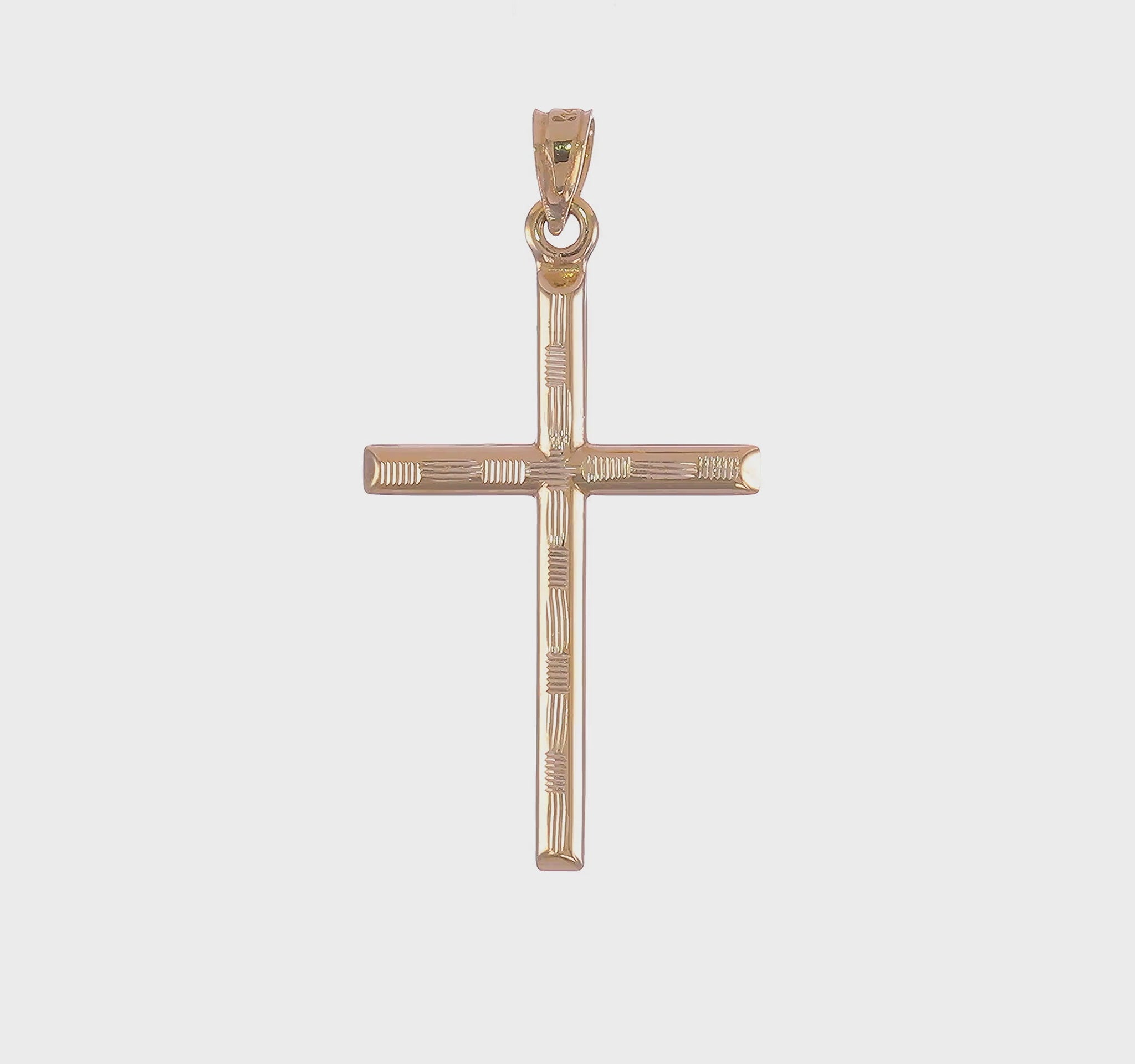 14K yellow gold hollow diamond-cut cross pendant video, large - K6395
