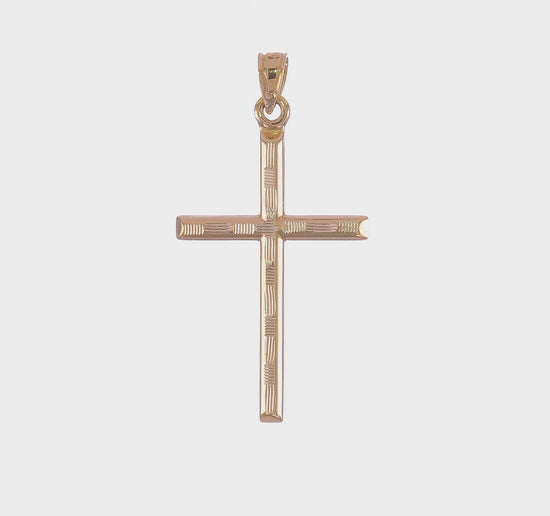 14K yellow gold hollow diamond-cut cross pendant video, large - K6395