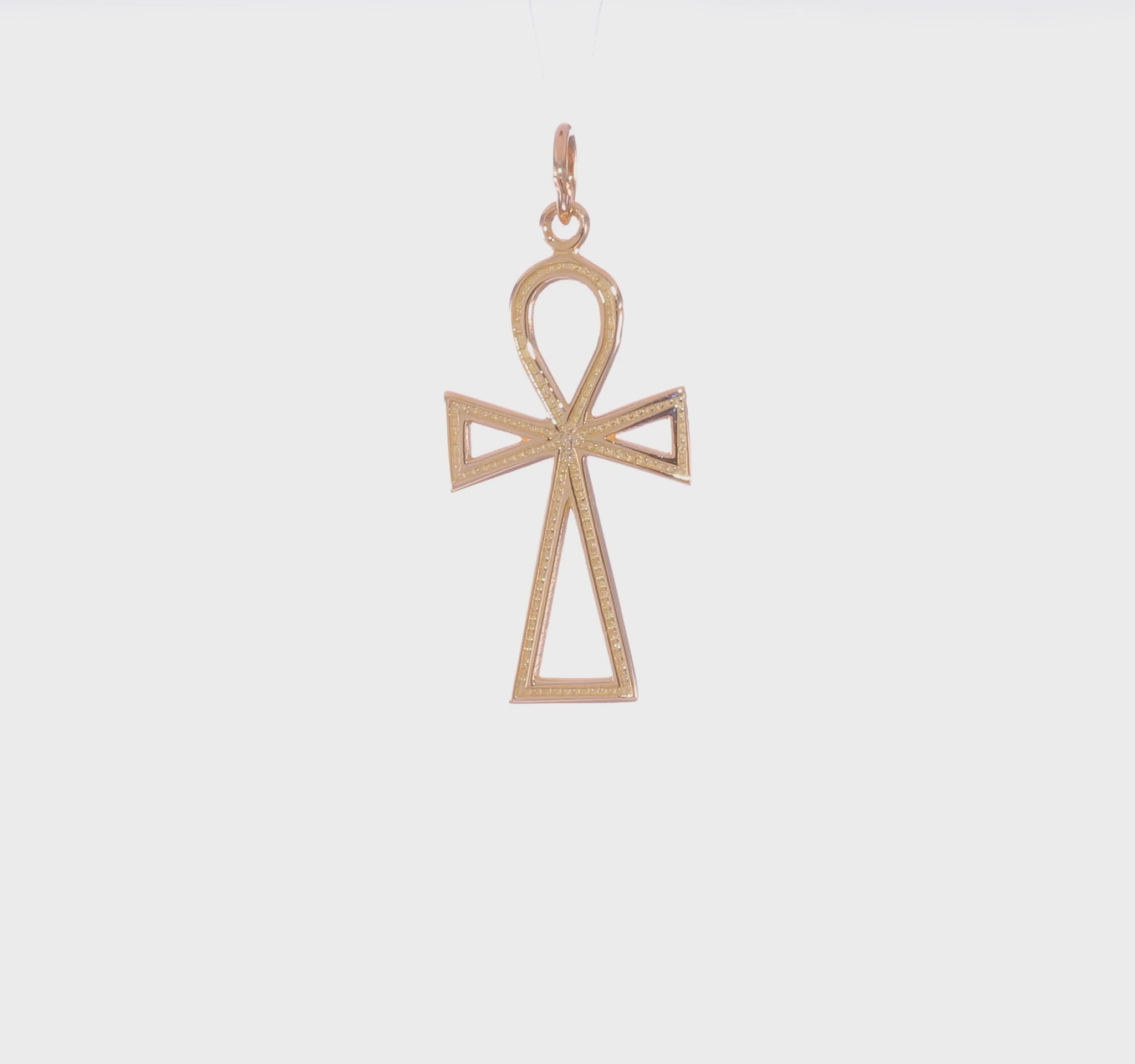 14K yellow gold ankh cross pendant video, large - C1475