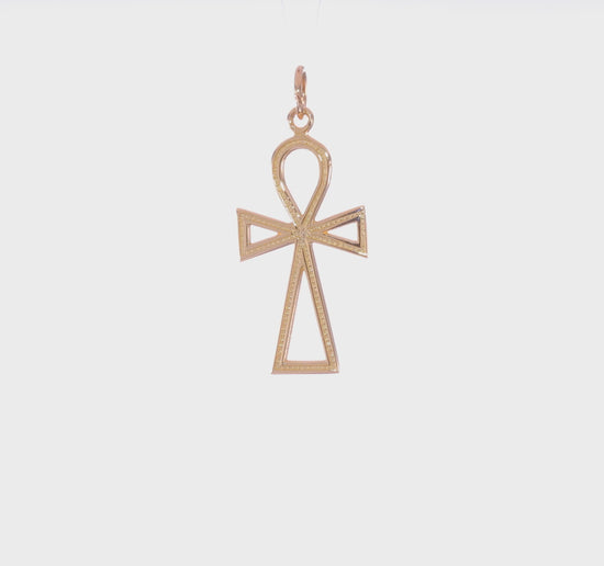 14K yellow gold ankh cross pendant video, large - C1475