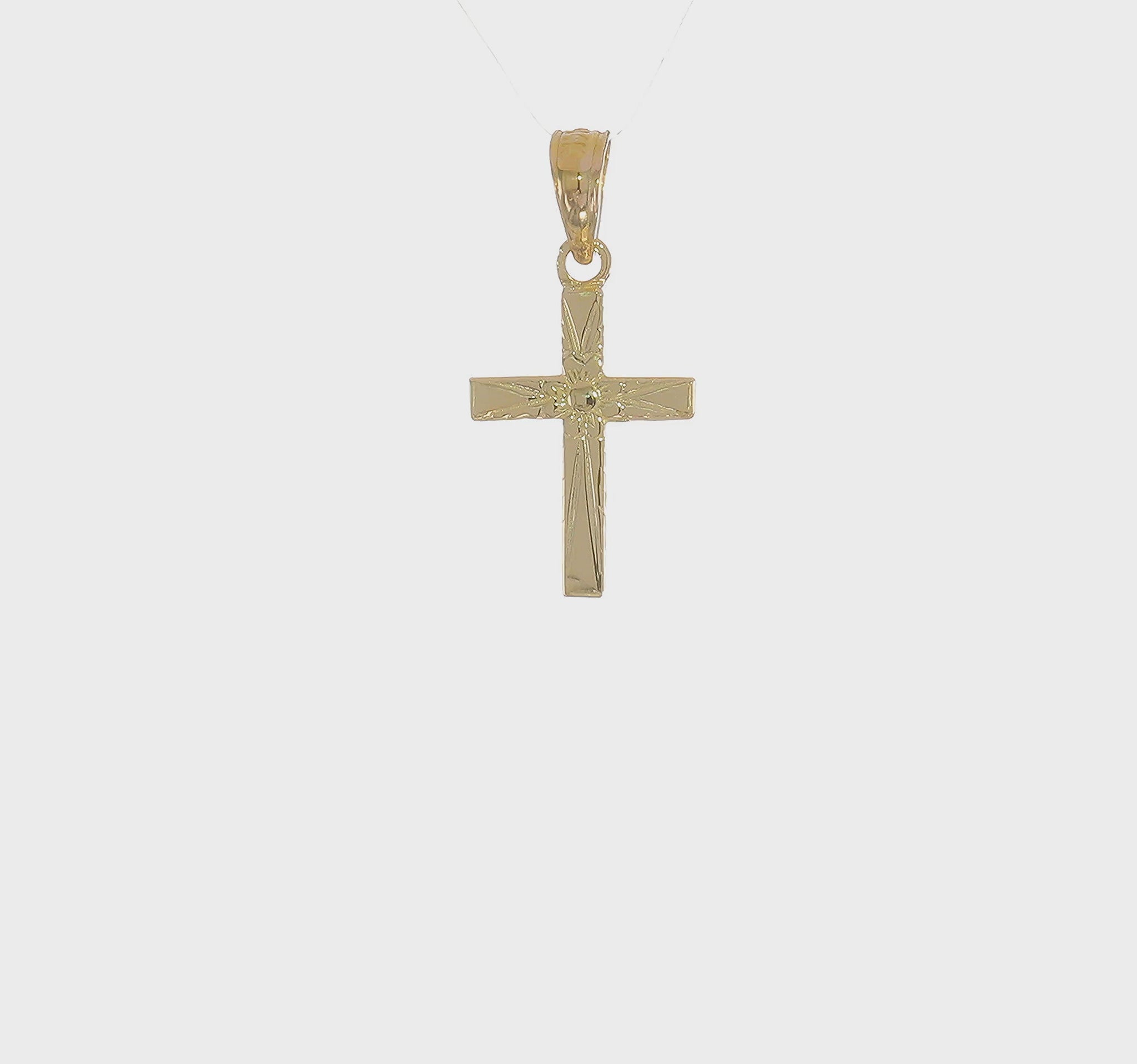 14K Yellow Gold Mini Flower Cross Charm – K8369 product video