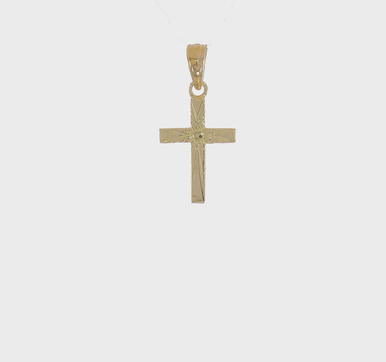 14K Yellow Gold Mini Flower Cross Charm – K8369 product video