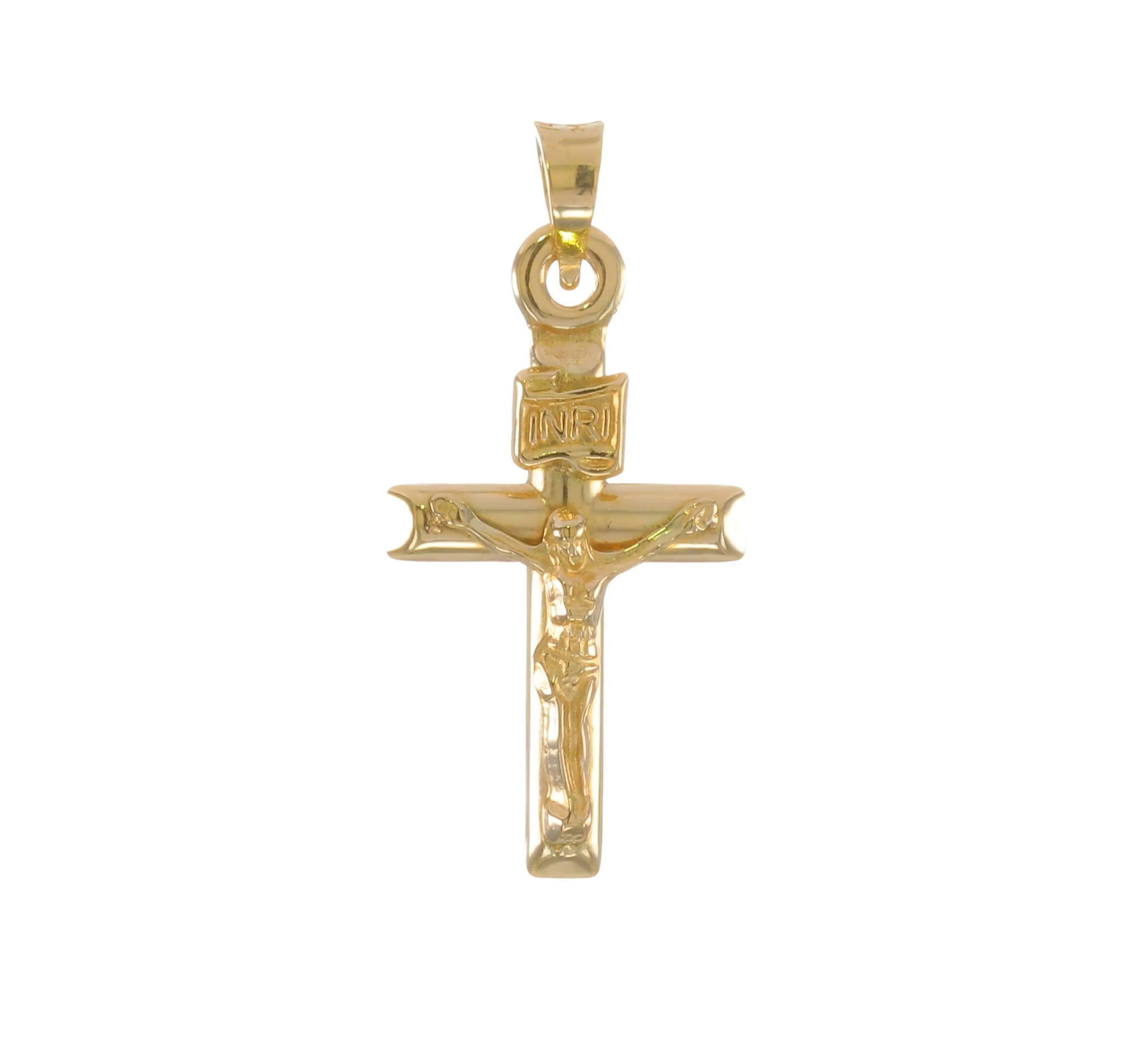 14K Yellow Gold Hollow Crucifix Pendant 11x20mm video