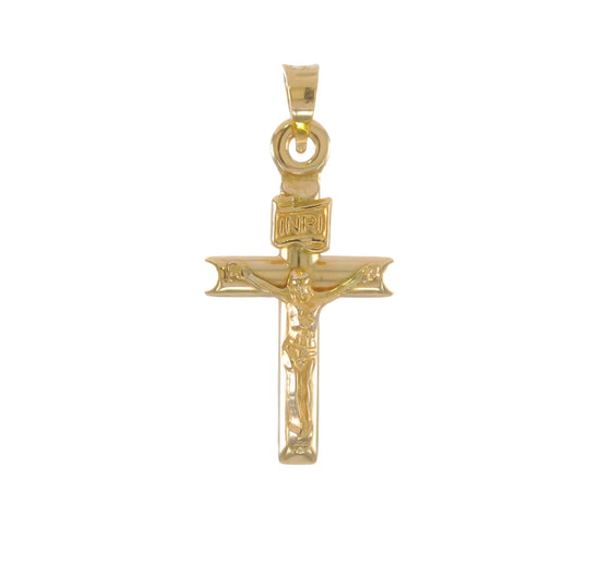 14K Yellow Gold Hollow Crucifix Pendant 11x20mm video