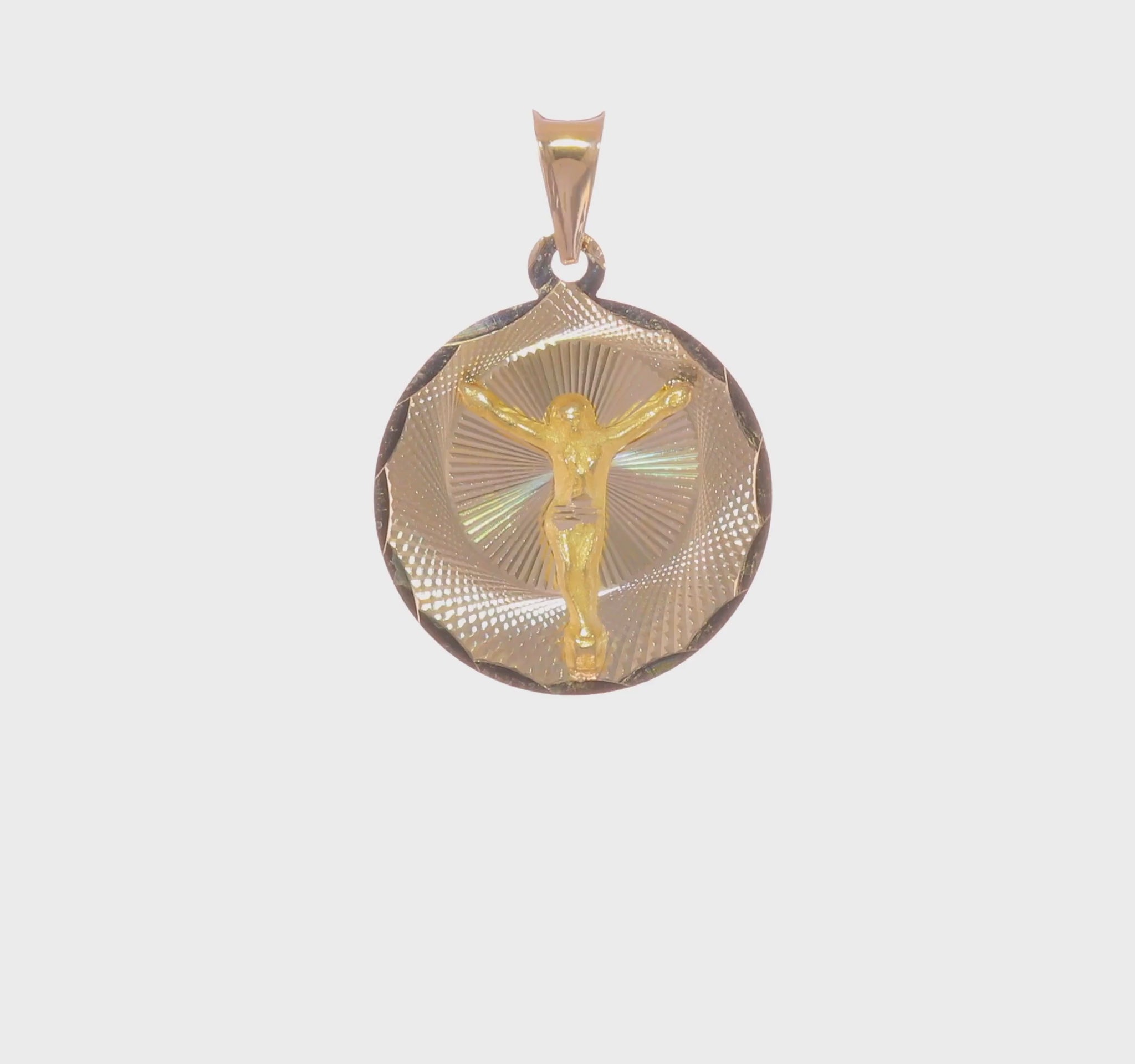 14K Gold Circle Corpus Crucifix Pendant – K5617 product video