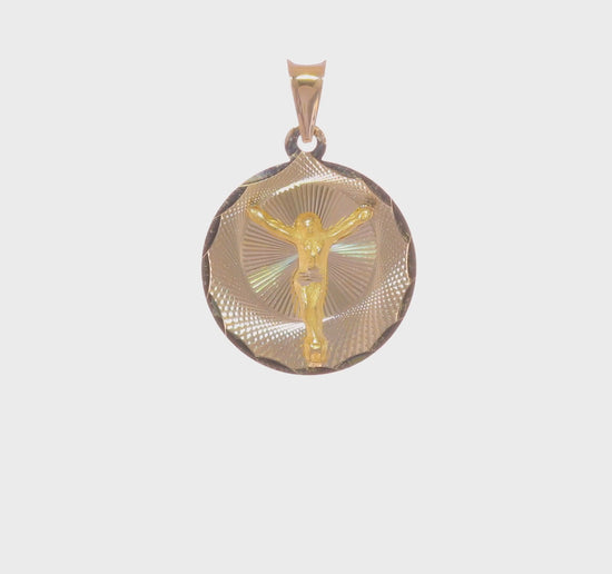 14K Gold Circle Corpus Crucifix Pendant – K5617 product video