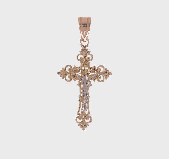 14K Two-Tone Gold INRI Crucifix Pendant video