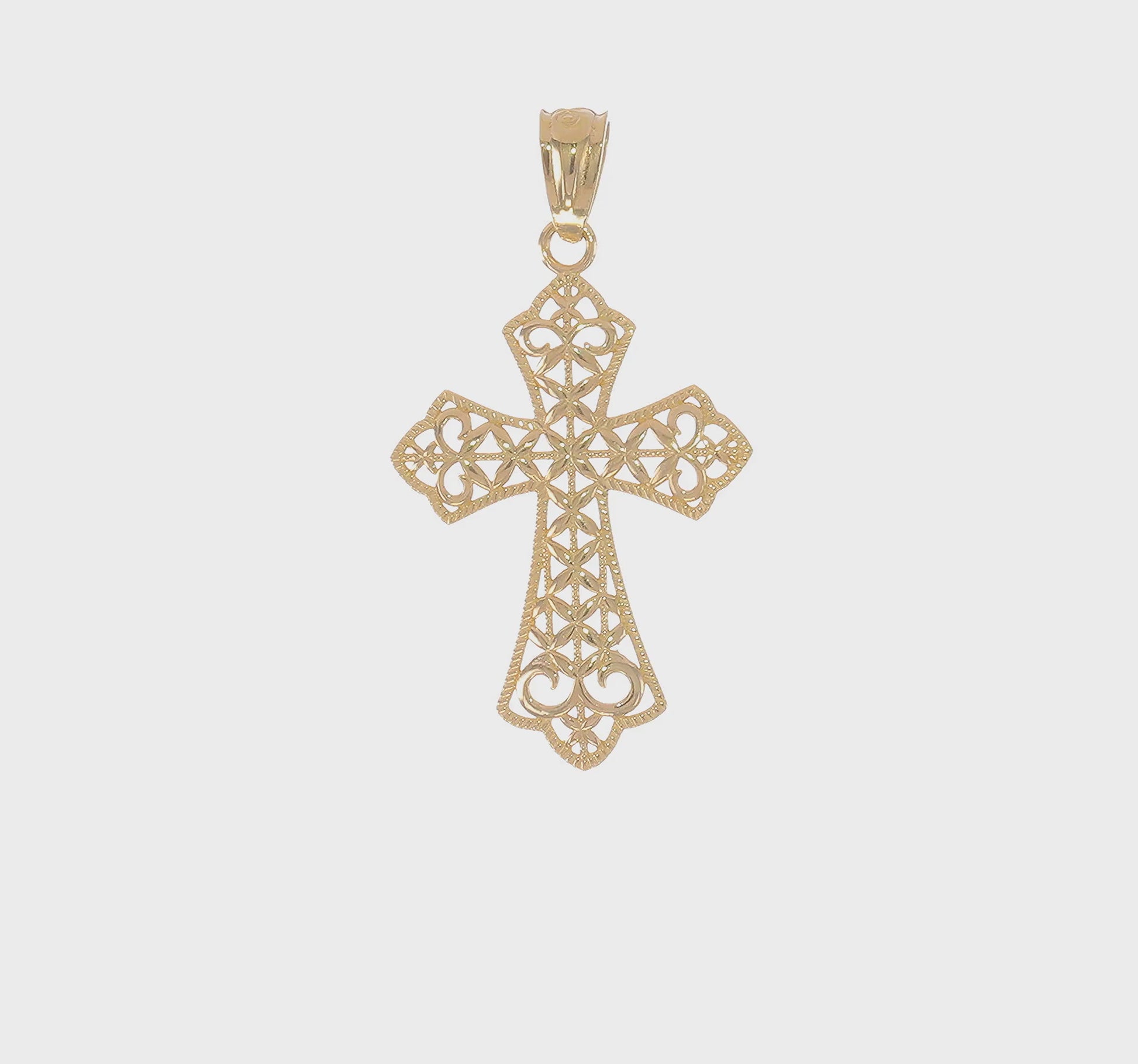 14K yellow gold concave filigree cross pendant video - K6273