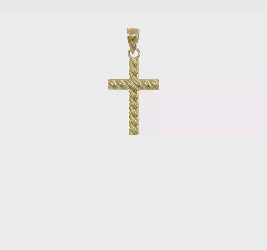 10K yellow gold textured cross pendant video - 10C1095
