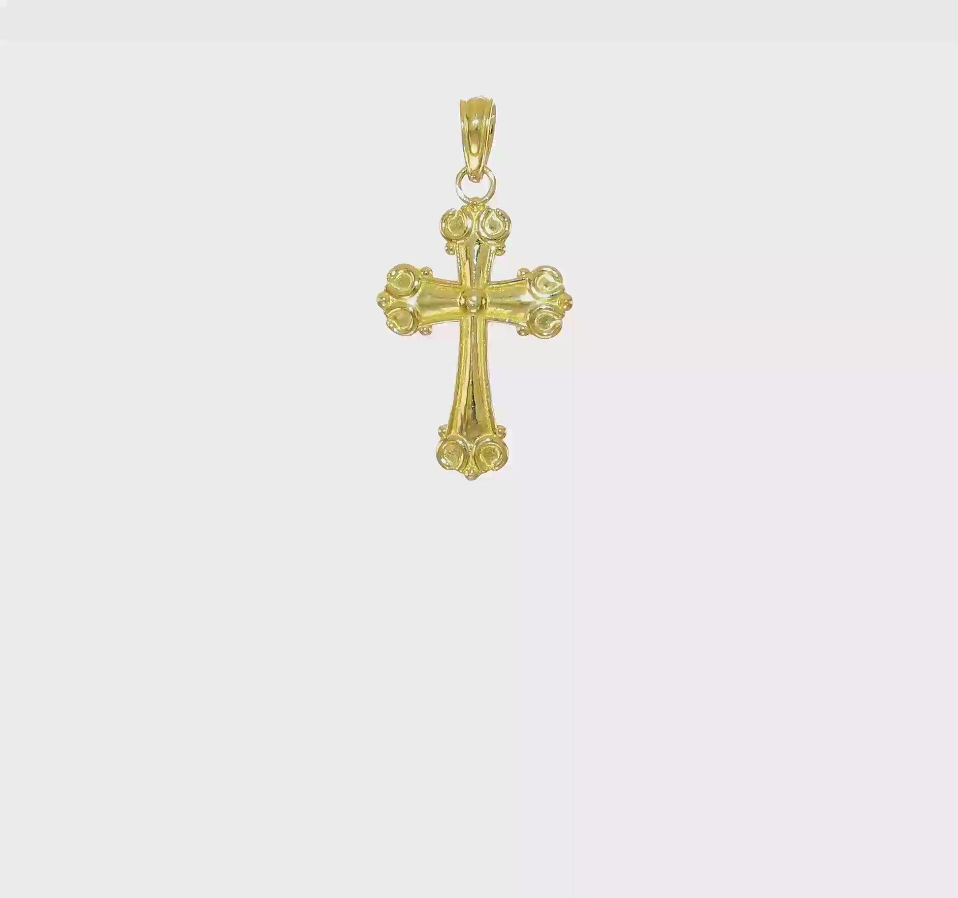10K Gold Cross with Scroll Tips and Button Center Pendant video