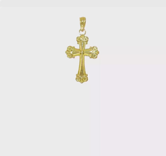10K Gold Cross with Scroll Tips and Button Center Pendant video