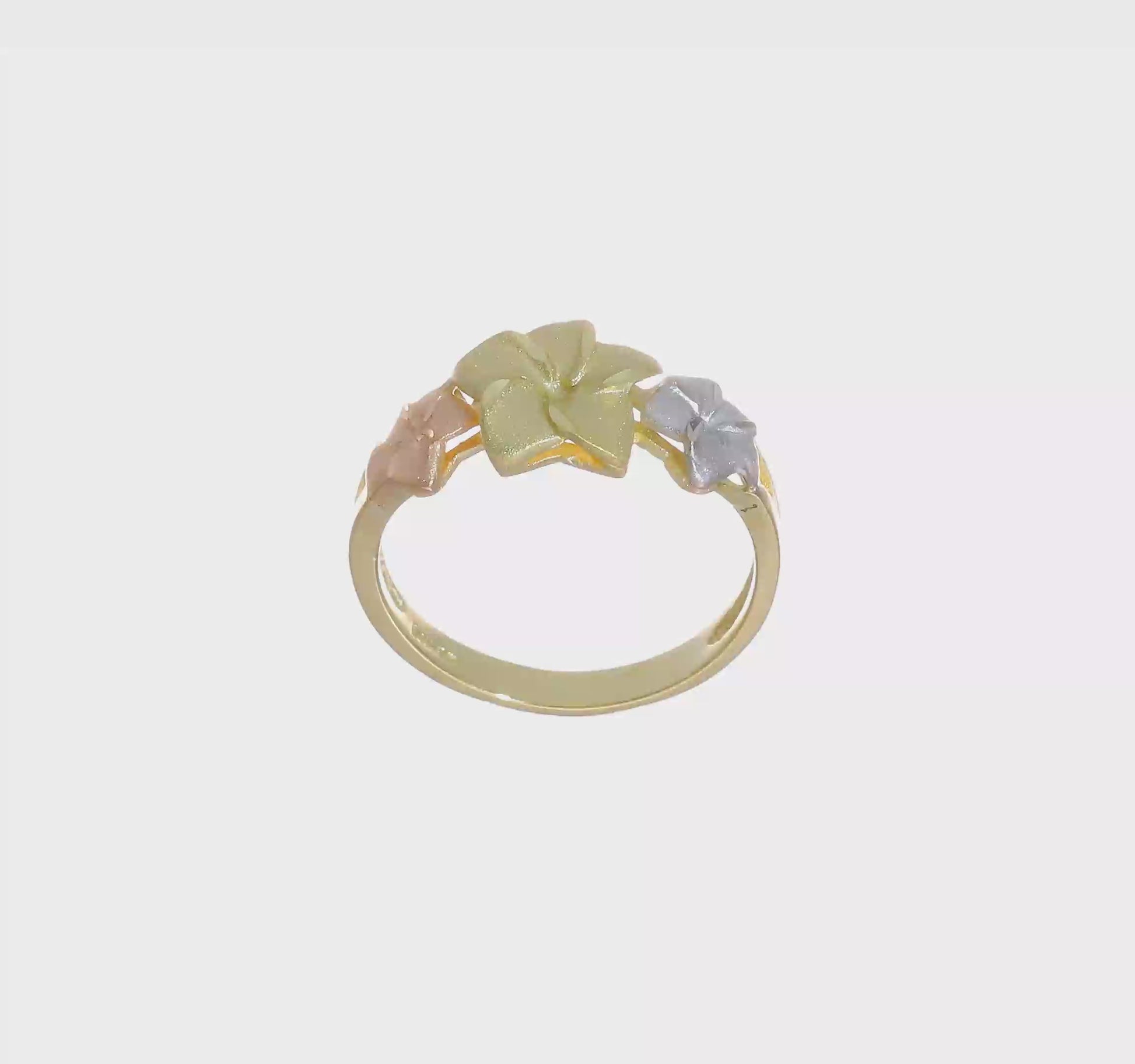 14K Tri-Color Gold Plumeria Flowers Cocktail Ring - video