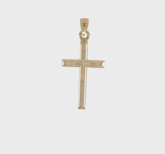 14K yellow gold hollow diamond-cut cross pendant video, medium - K6402