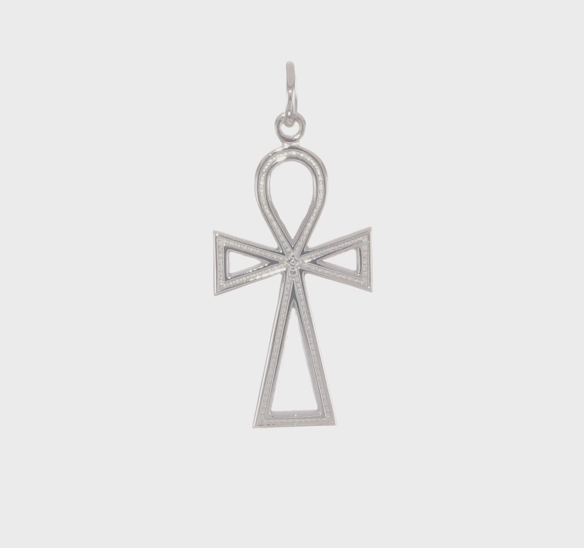 14K white gold ankh cross pendant video, large - CH142