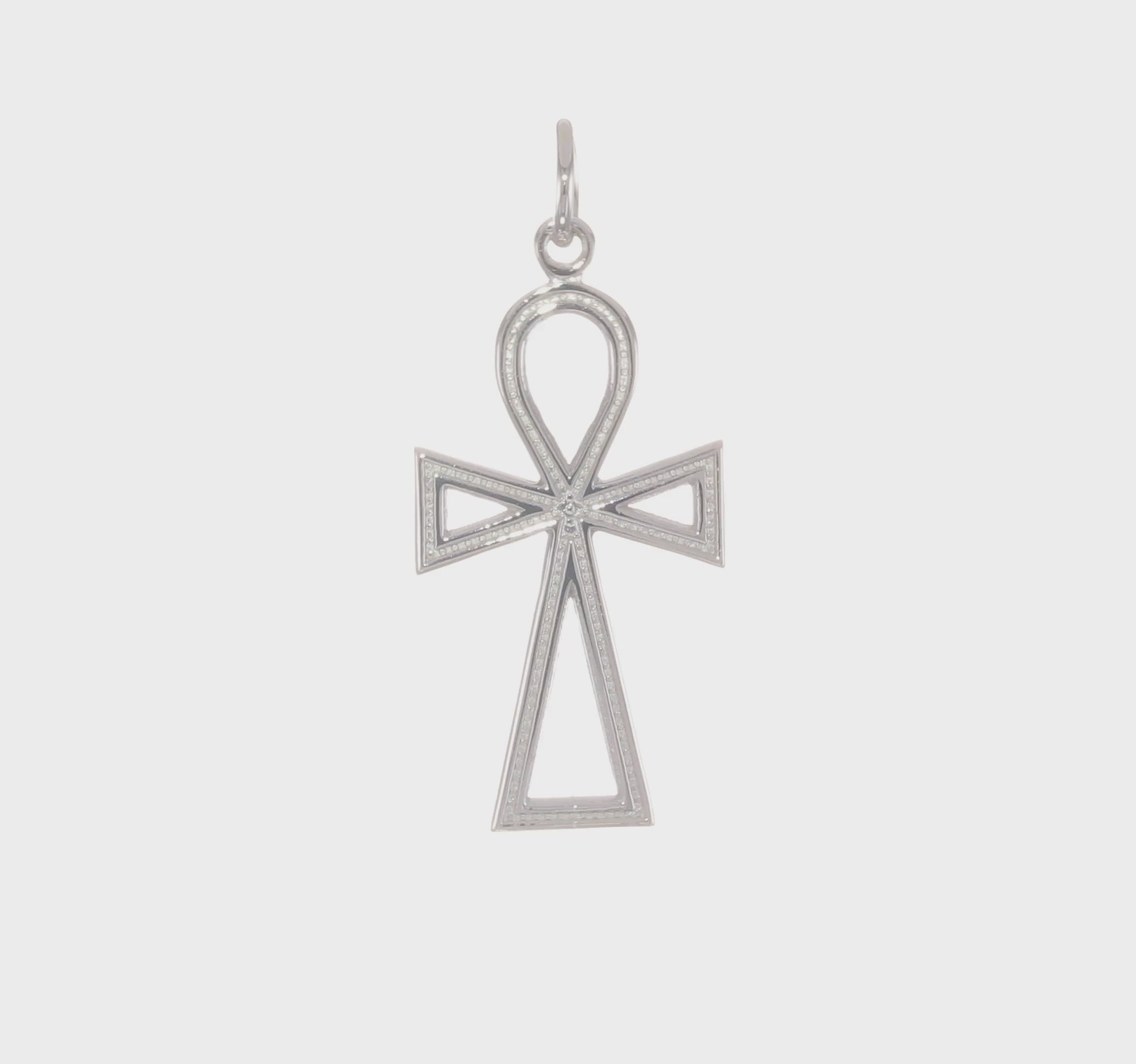 14K white gold ankh cross pendant video, large - CH142