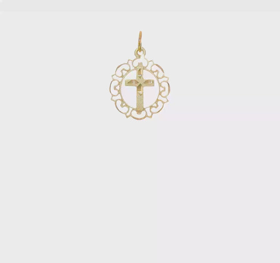 10K yellow gold Eternal Life cross frame charm video - 10C297