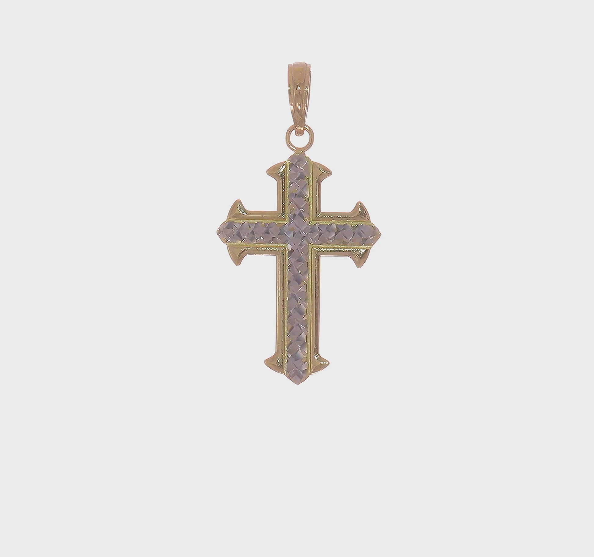 Gold Rhodium Diamond-Cut Cross Pendant – K9421 product video