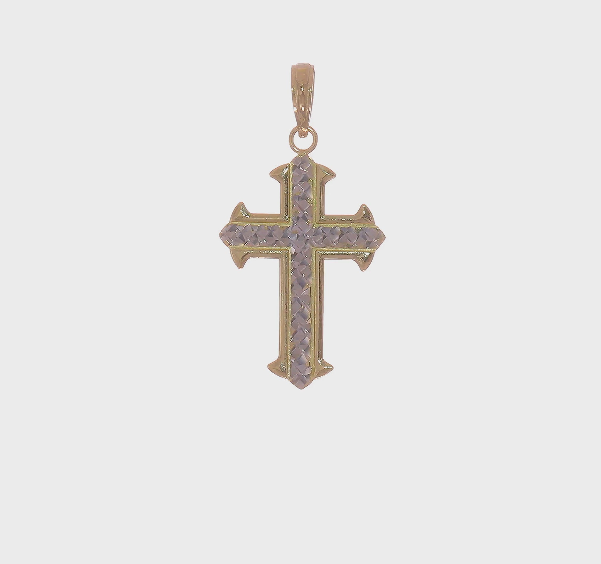 Gold Rhodium Diamond-Cut Cross Pendant – K9421 product video