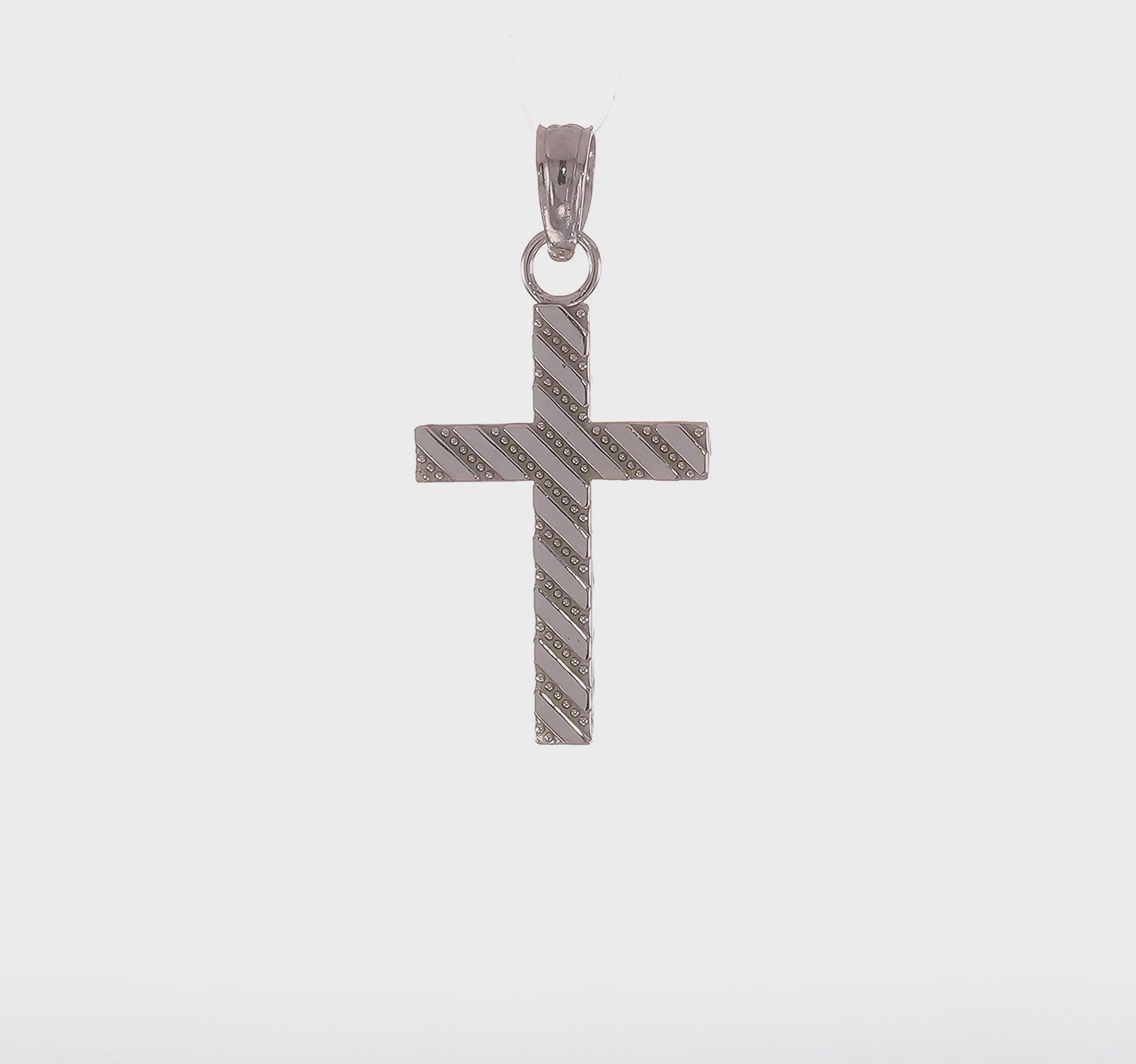 14K white gold beaded polished cross charm video - K8548W