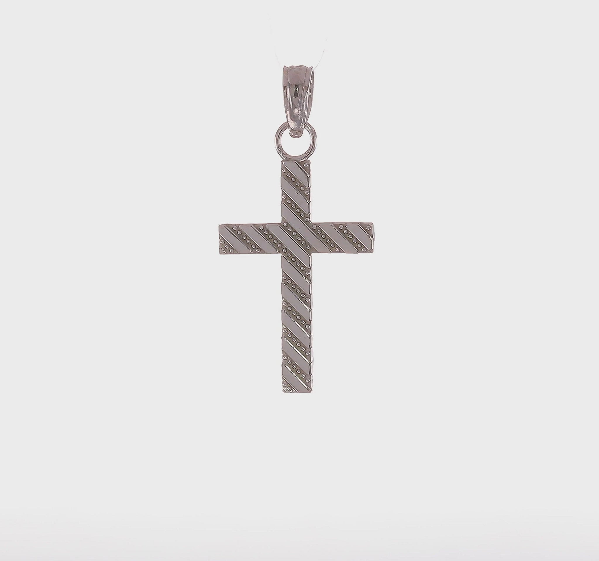 14K white gold beaded polished cross charm video - K8548W