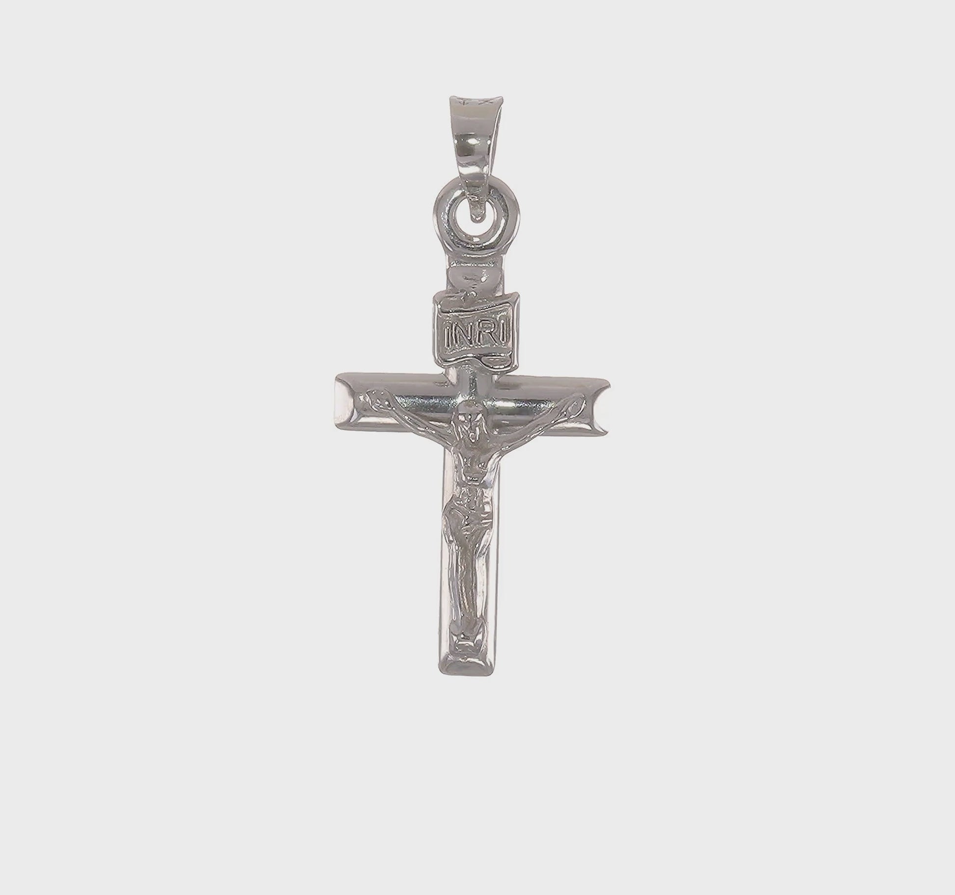 14K White Gold Hollow Crucifix Pendant 11x20mm video