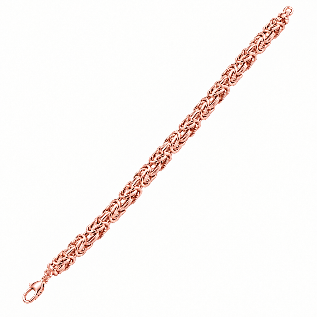 Rose Gold Plated Sterling Silver Byzantine Bracelet, close-up of the links