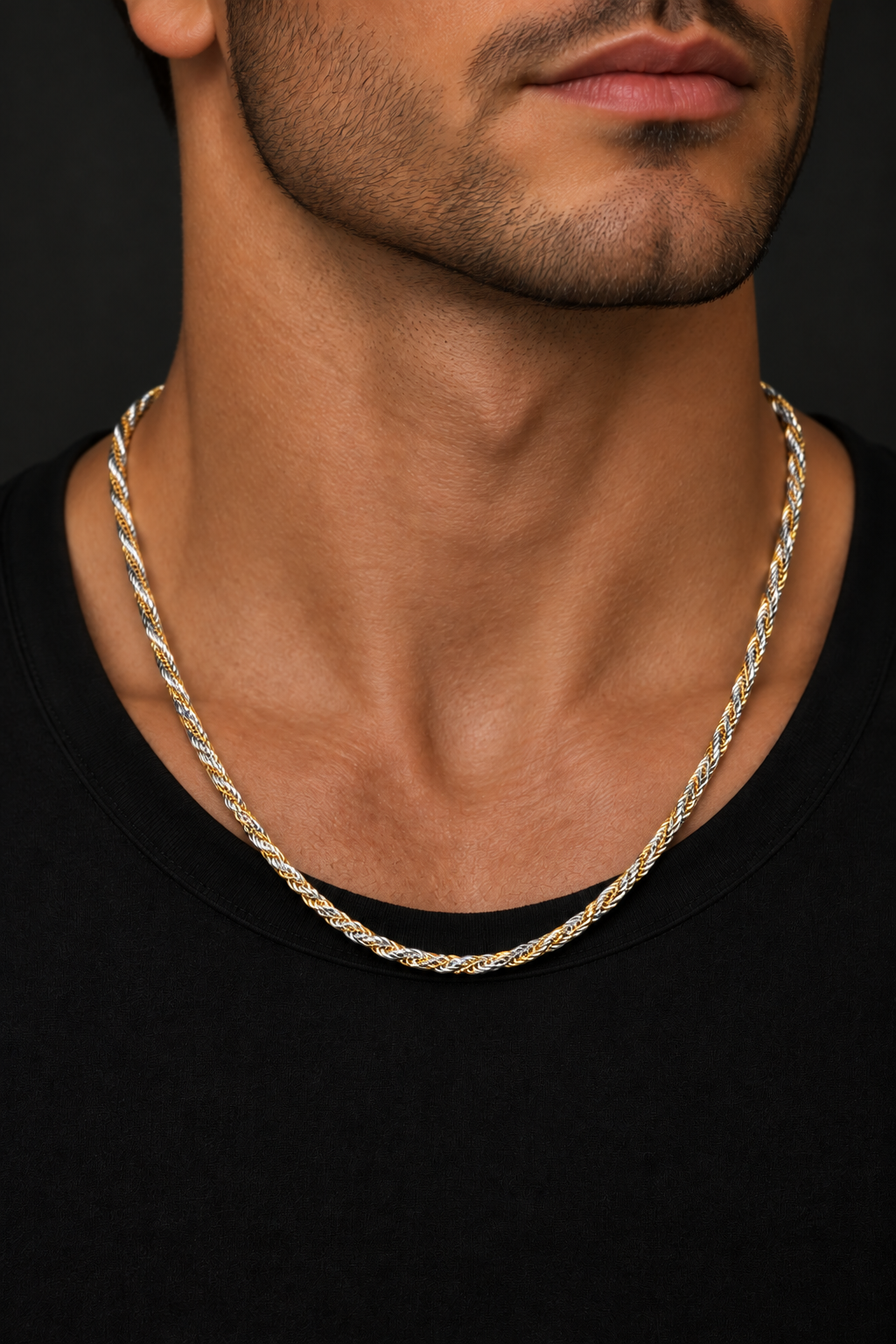 Two-Tone Sterling Silver Rope Chain