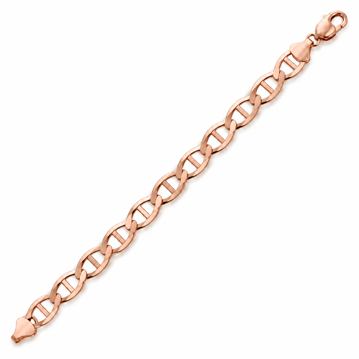 10K Rose Gold Solid Mariner Bracelet, detail view