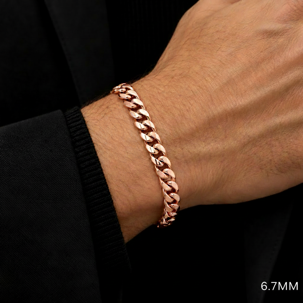 Rose Gold Miami Cuban Bracelet Hollow - 10K Rose Gold Bracelet, alternate view