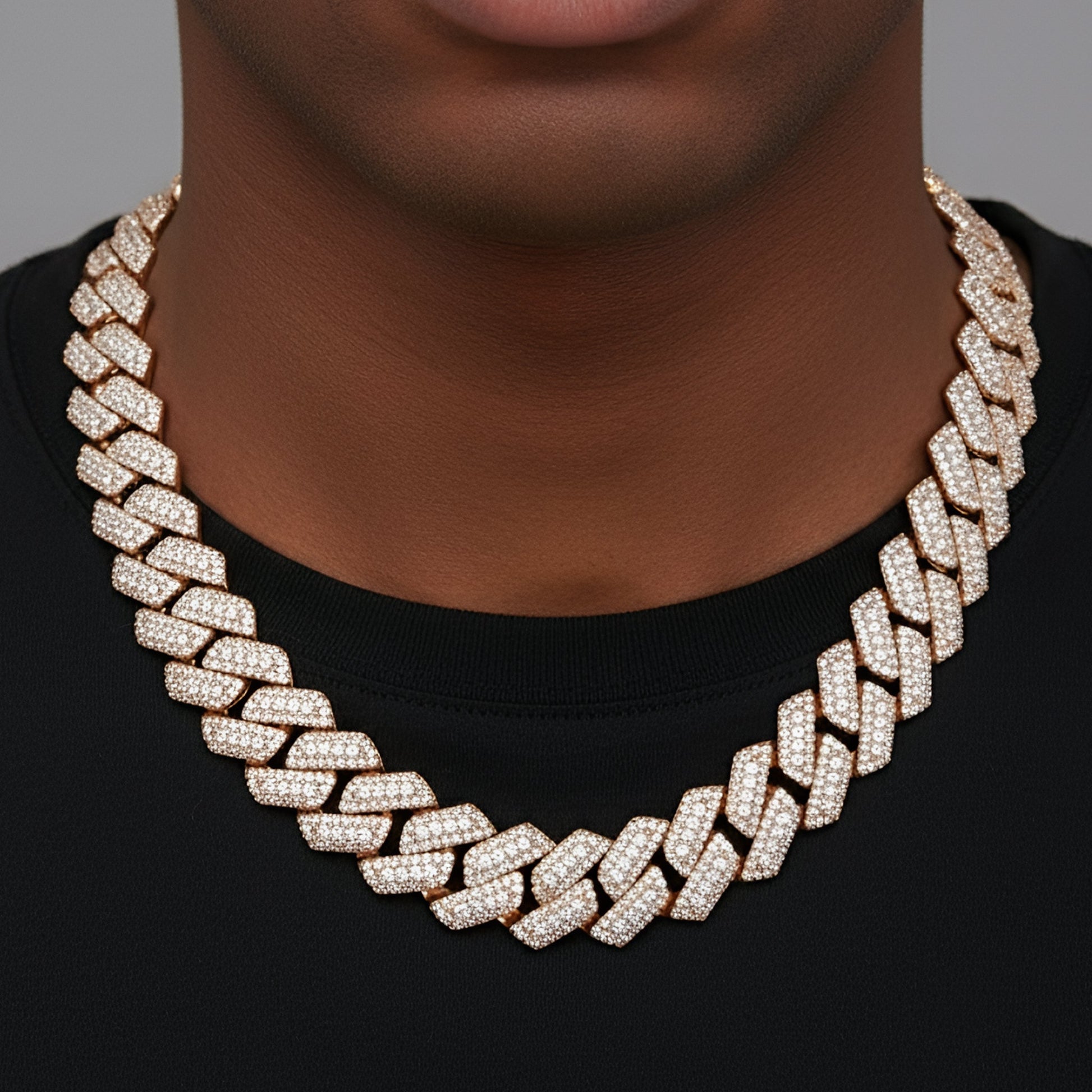 Rose gold moissanite halo Cuban chain