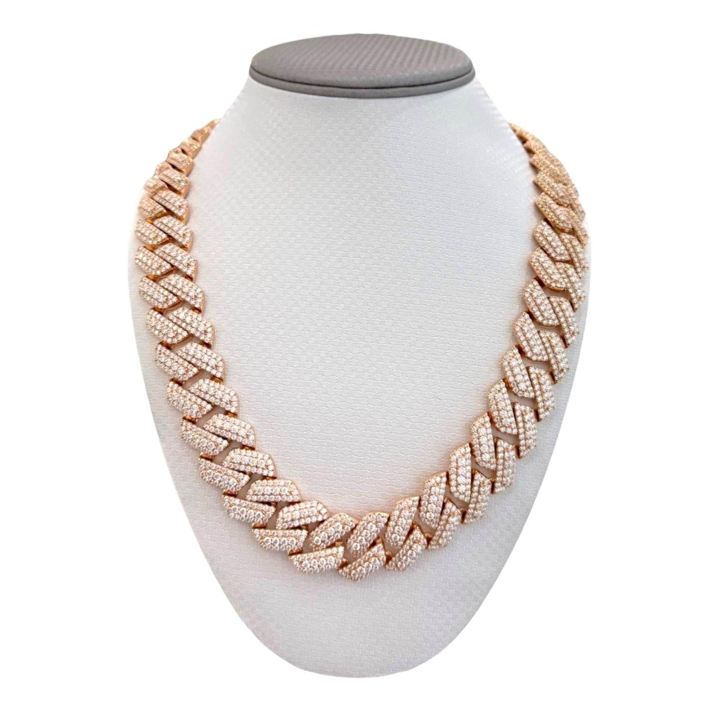 Rose gold moissanite halo Cuban chain, alternate view