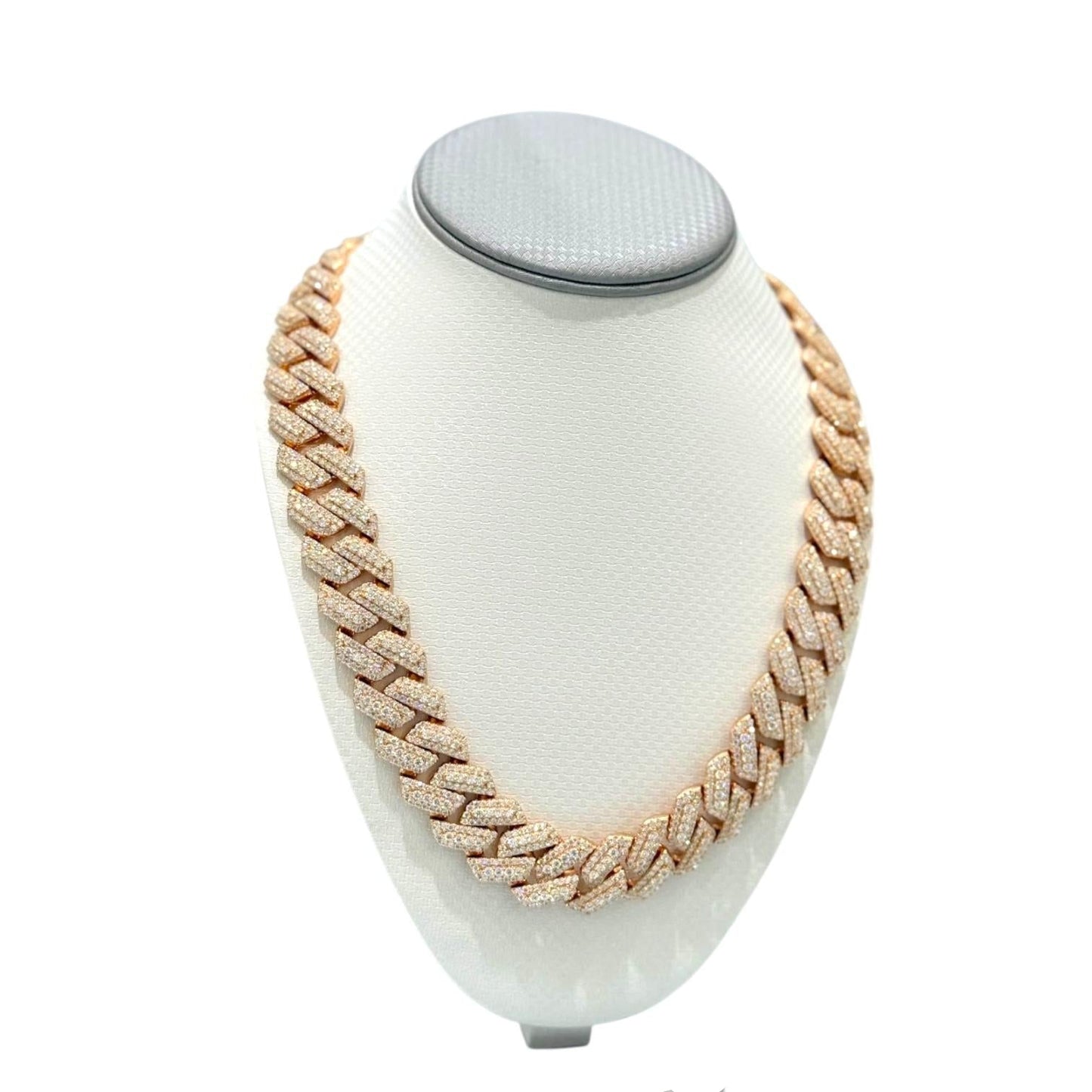 Rose gold moissanite halo Cuban chain, additional view