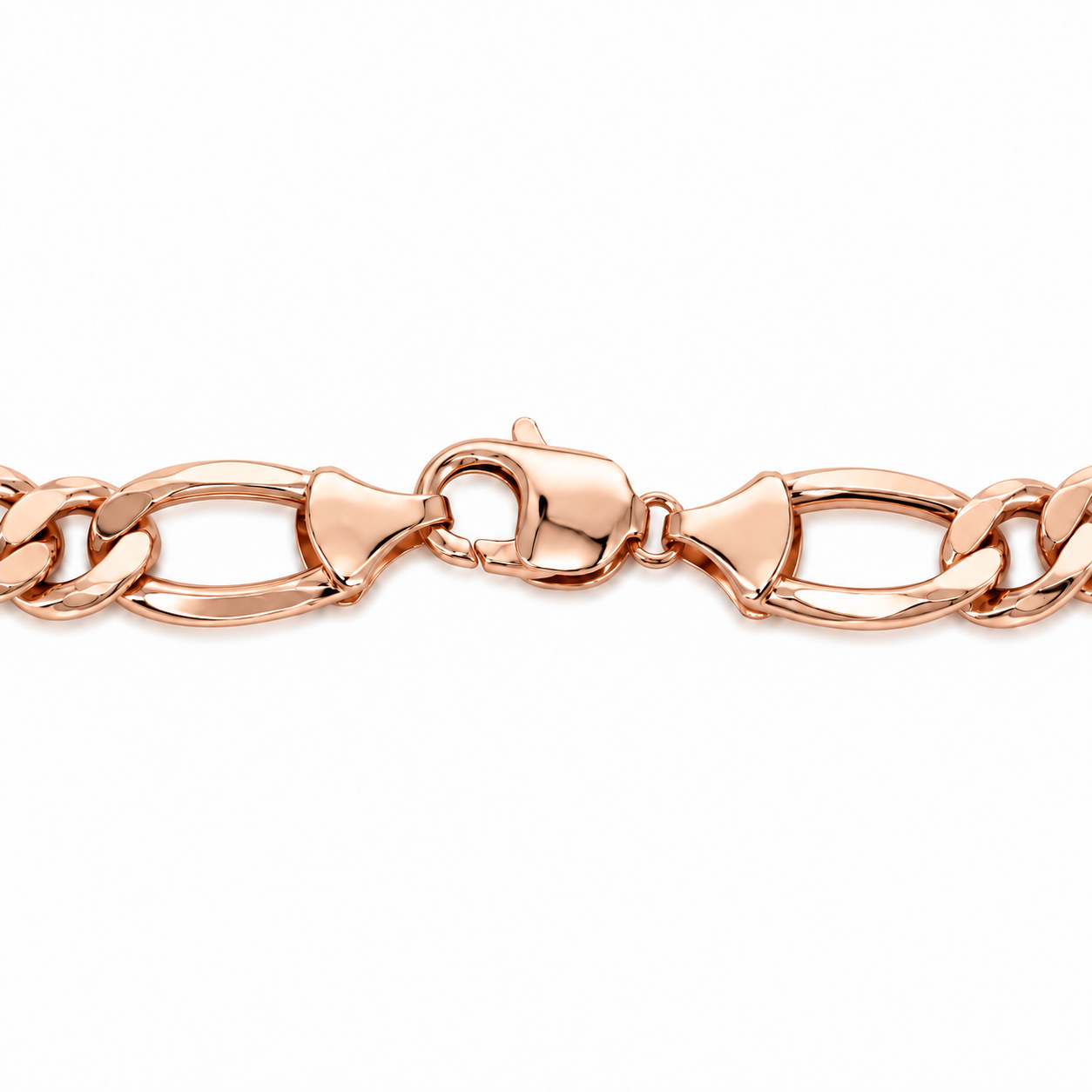 Rose gold plated 925 sterling silver Figaro bracelet for men, another angle