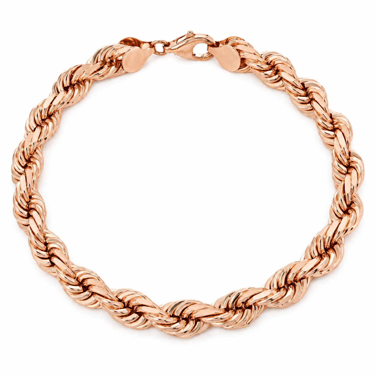 Rose gold plated 925 sterling silver rope bracelet for men