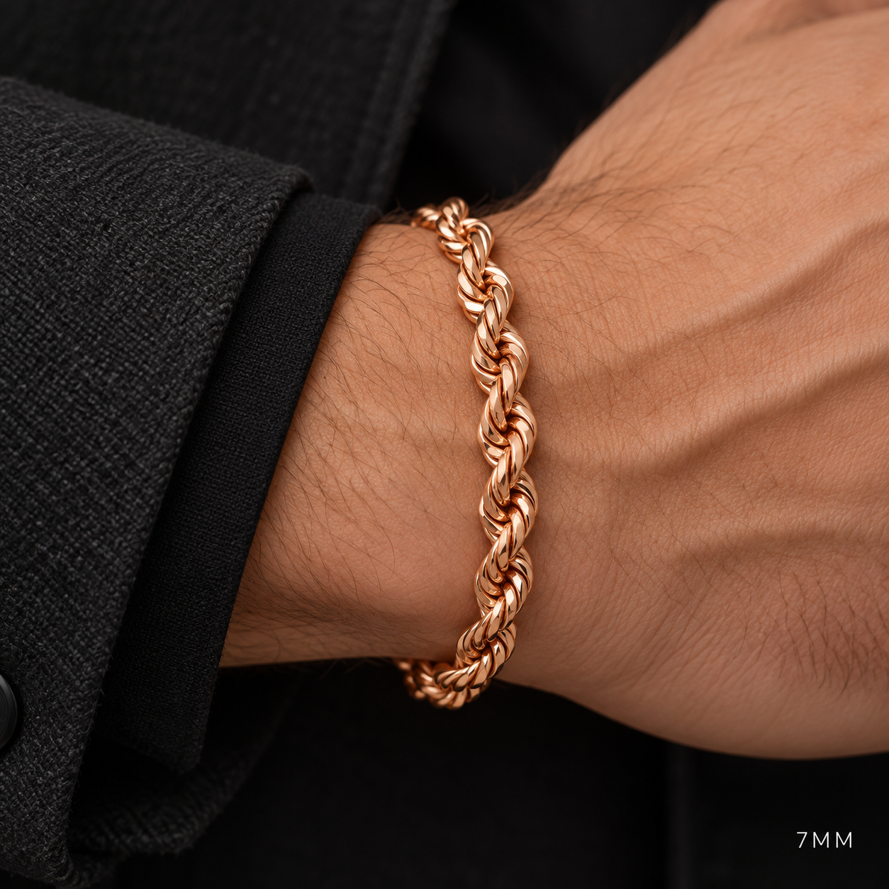 Rose gold plated 925 sterling silver rope bracelet for men, additional view