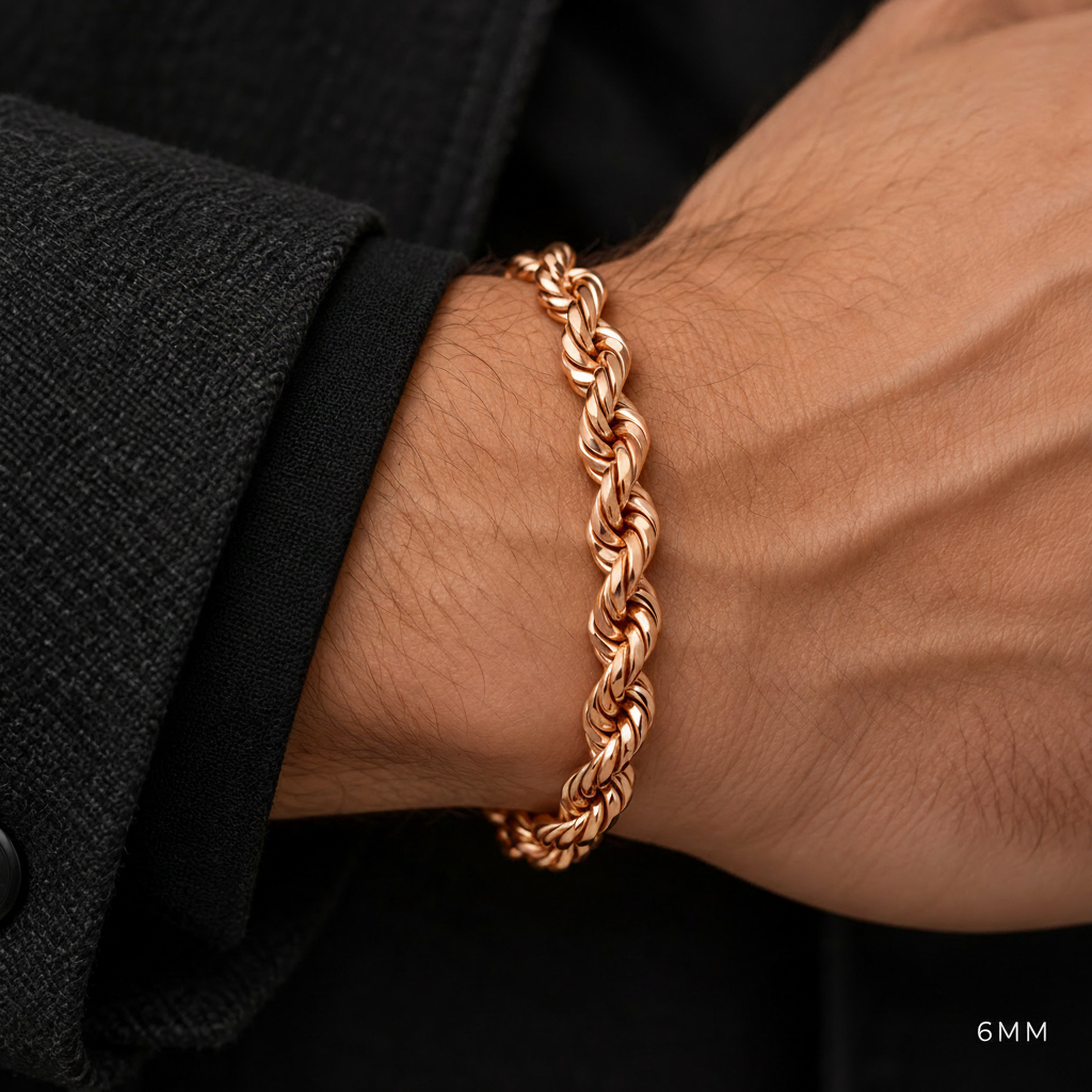 18K Rose Gold Solid Rope Bracelet, alternate view