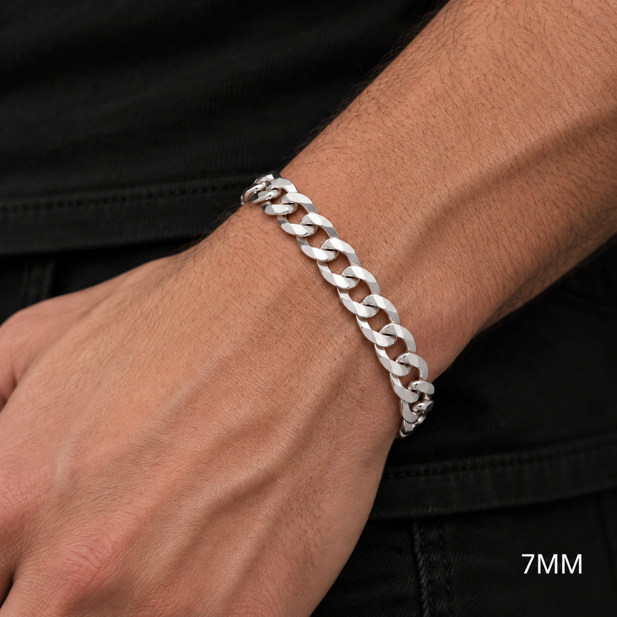 925 sterling silver Cuban curb link bracelet for men, additional view