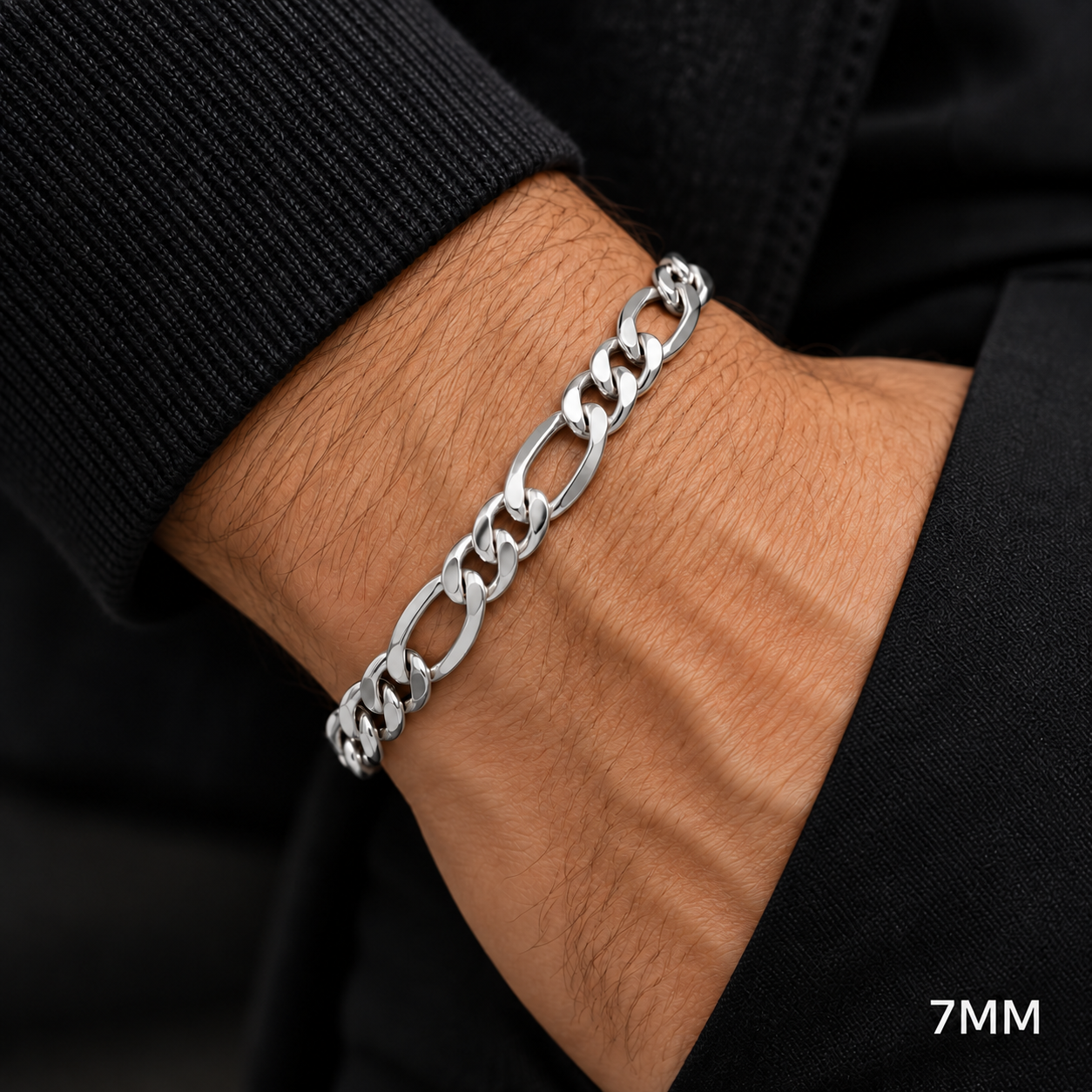 925 sterling silver Figaro bracelet for men, additional view