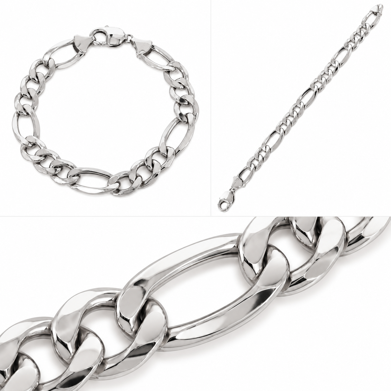 925 sterling silver Figaro bracelet for men, detail shot