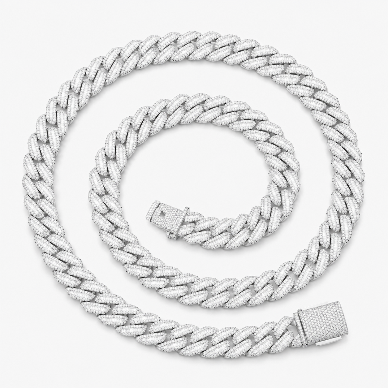 925 Sterling Silver Moissanite Baguette Chain Necklace - close-up of baguette stones