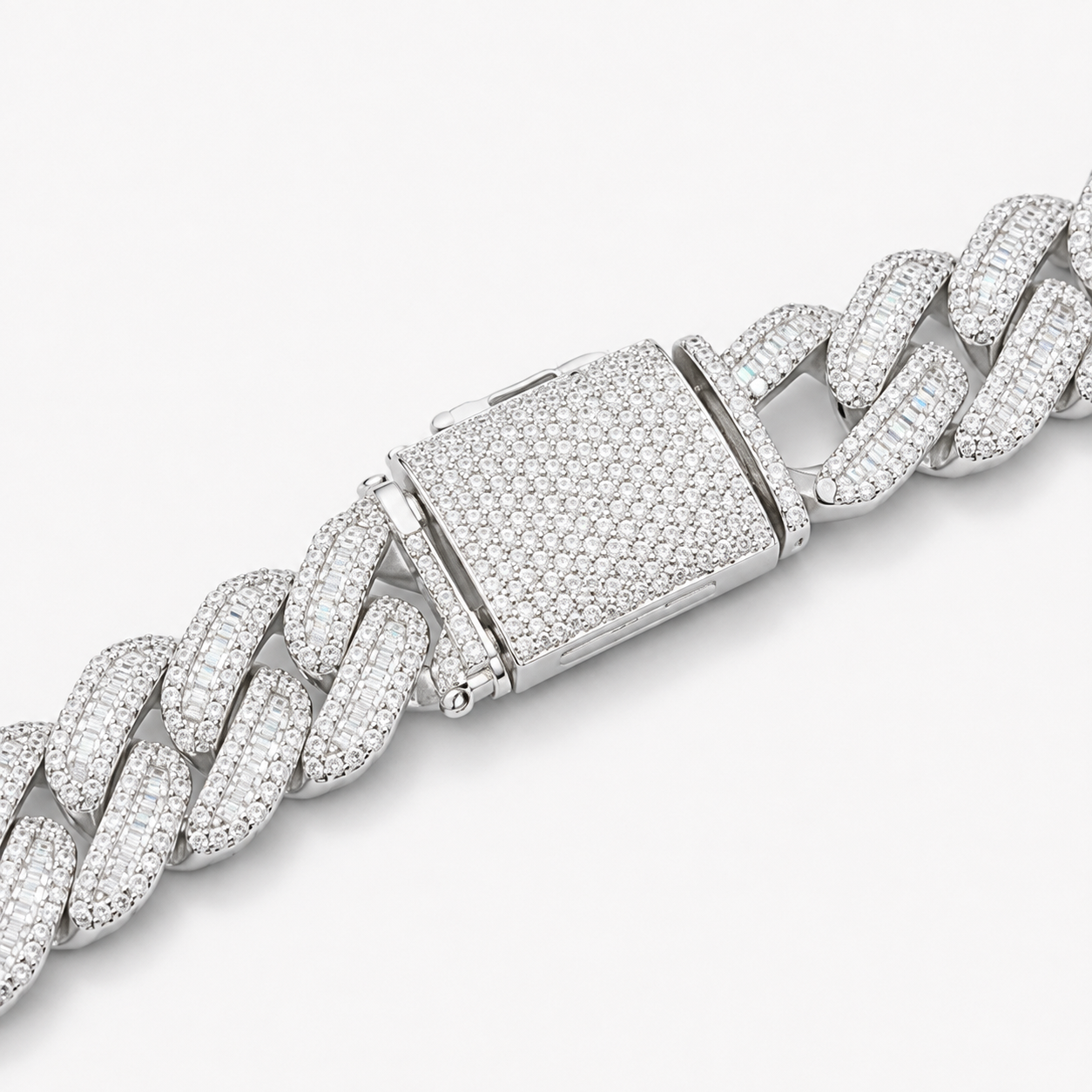 925 Sterling Silver Moissanite Baguette Chain Necklace - side detail