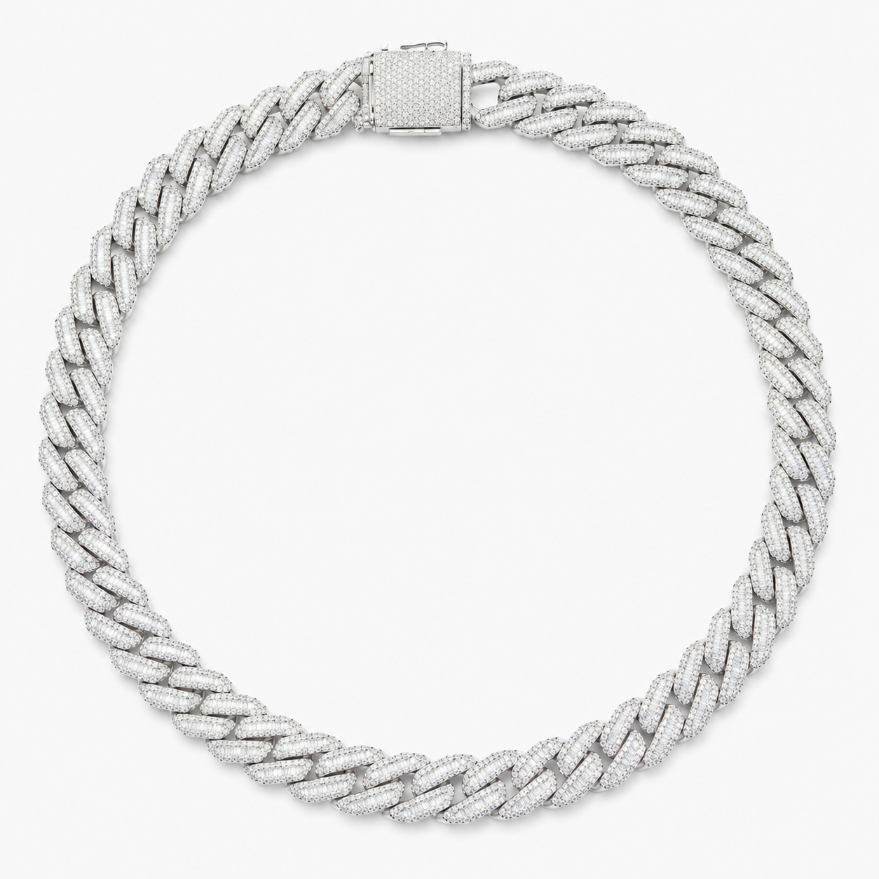 925 Sterling Silver Moissanite Baguette Chain Necklace - clasp detail