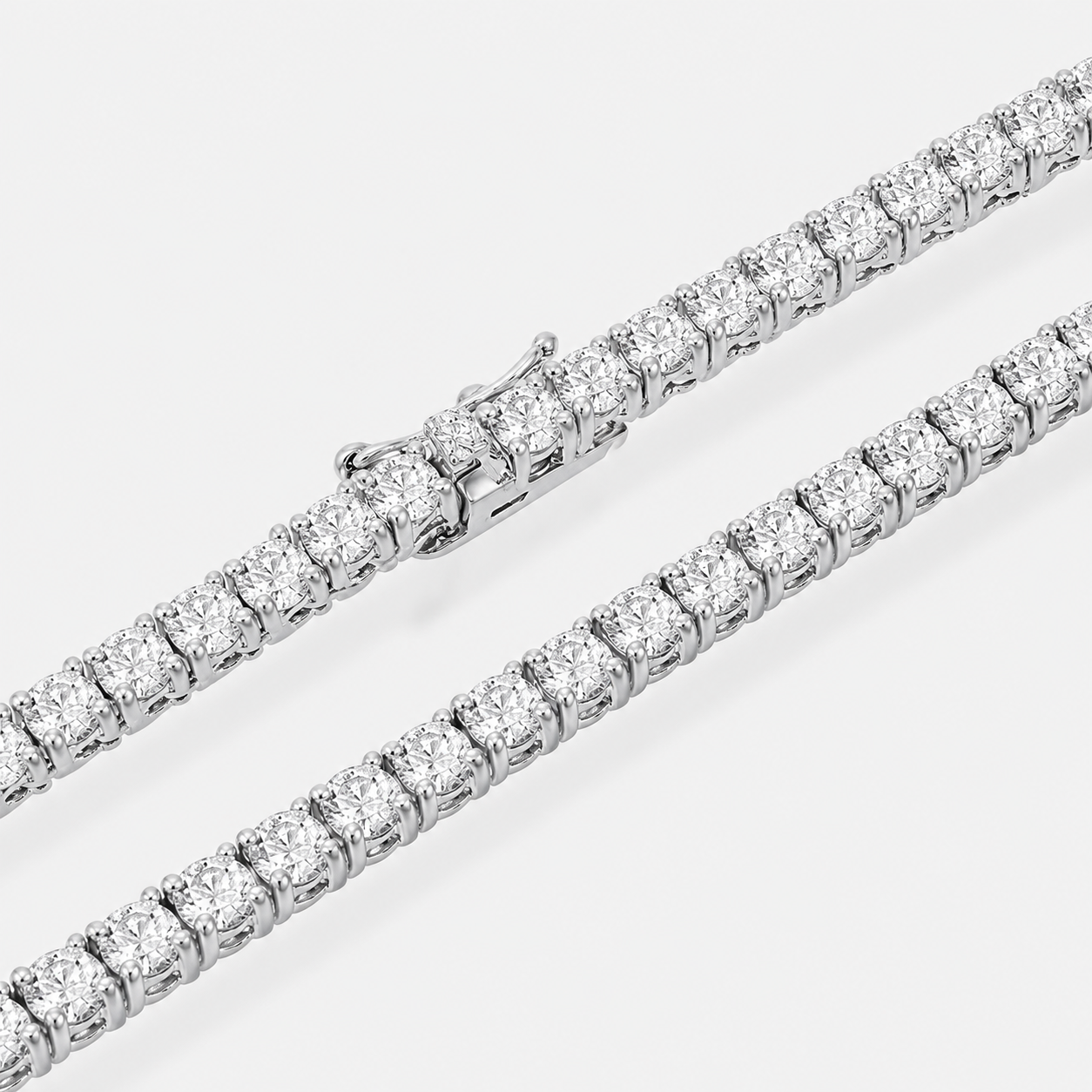925 Sterling Silver Moissanite Tennis Chain - side angle