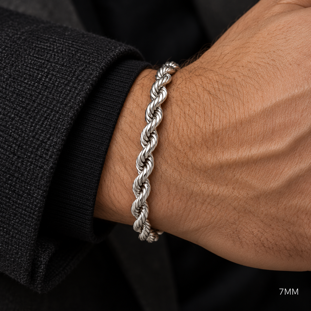 925 sterling silver rope bracelet for men, additional view