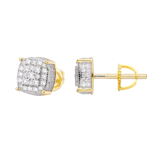 Two-tone gold moissanite cushion cluster stud earrings