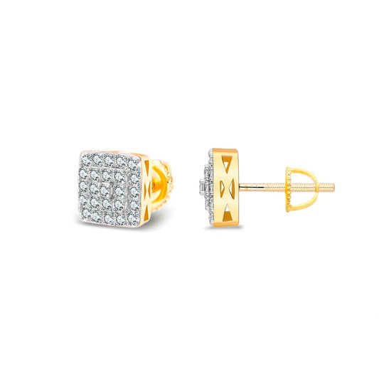 Two-tone gold moissanite square cluster stud earrings