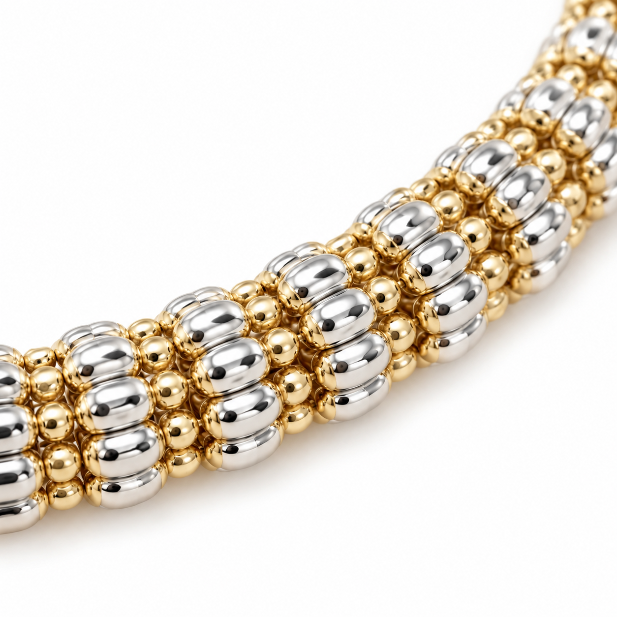 10K two-tone gold diamond-cut rolo link bracelet, detail view